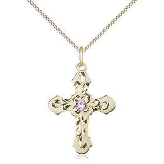 14kt Gold Filled Cross | 3mm Light Amethyst Swarovski stone | 18-inch Gold Filled Chain | Engravable