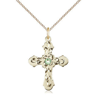 14kt Gold Filled Cross | 3mm Peridot Swarovski stone | 18-inch Gold Filled Chain | Engravable