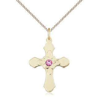 14kt Gold Filled Cross | 3mm Rose Swarovski stone | 18-inch Gold Filled Chain | Engravable