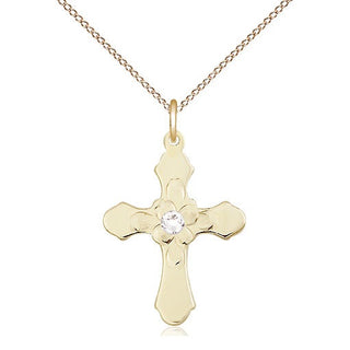 14kt Gold Filled Cross | 3mm Crystal Swarovski stone | 18-inch Gold Filled Chain | Engravable