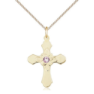 14kt Gold Filled Cross | 3mm Light Amethyst Swarovski stone | 18-inch Gold Filled Chain | Engravable