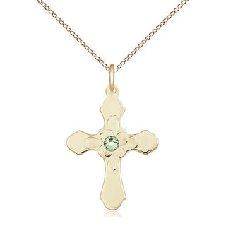 14kt Gold Filled Cross | 3mm Peridot Swarovski stone | 18-inch Gold Filled Chain | Engravable