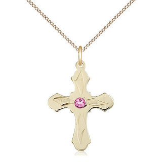 14kt Gold Filled Cross | 3mm Rose Swarovski stone | 18-inch Gold Filled Chain | Engravable