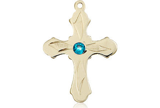 14kt Gold Filled Cross Pendant with a 3mm Zircon Swarovski stone on an 18-inch Gold Filled Light Curb Chain Engraved Catholic Saint Jewelry