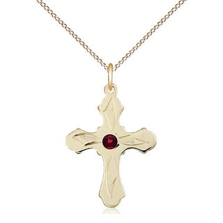 14kt Gold Filled Cross | 3mm Garnet Swarovski stone | 18-inch Gold Filled Chain | Engravable