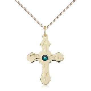 14kt Gold Filled Cross | 3mm Emerald Swarovski stone | 18-inch Gold Filled Chain | Engravable