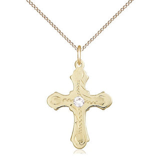 14kt Gold Filled Cross | 3mm Crystal Swarovski stone | 18-inch Gold Filled Chain | Engravable
