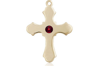 14kt Gold Cross Medal with a 3mm Garnet Swarovski stone