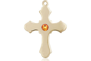 14kt Gold Cross Medal with a 3mm Topaz Swarovski stone