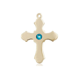 14kt Gold Cross Medal with a 3mm Zircon Swarovski stone