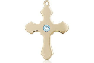 14kt Gold Cross Medal with a 3mm Aqua Swarovski stone
