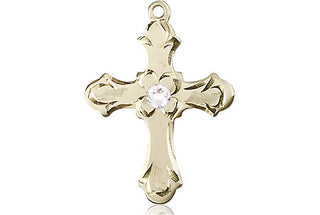 14kt Gold Cross Medal with a 3mm Crystal Swarovski stone Engraved Catholic Saint Jewelry