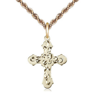 14kt Gold Cross Medal Engraved Catholic Saint Jewelry