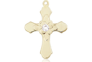 14kt Gold Cross Medal with a 3mm Crystal Swarovski stone Engraved Catholic Saint Jewelry