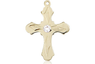 14kt Gold Cross Medal with a 3mm Crystal Swarovski stone Engraved Catholic Saint Jewelry