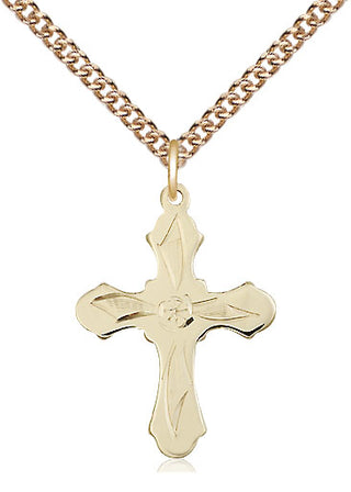 14kt Gold Cross Medal Engraved Catholic Saint Jewelry