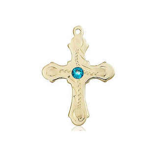 14kt Gold Cross Medal with a 3mm Zircon Swarovski stone Engraved Catholic Saint Jewelry