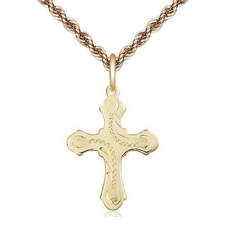 14kt Gold Cross Medal Engraved Catholic Saint Jewelry