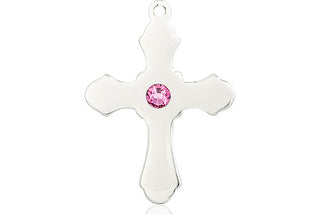 Sterling Silver Cross Pendant with a 3mm Rose Swarovski stone on an 18-inch Sterling Silver Light Curb Chain