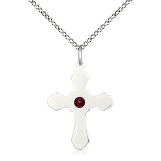 Sterling Silver Cross Pendant with 3mm Garnet Swarovski stone Necklace