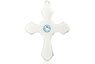 Sterling Silver Cross Pendant with a 3mm Aqua Swarovski stone on an 18-inch Sterling Silver Light Curb Chain