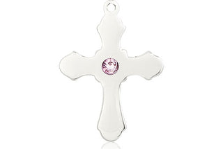 Sterling Silver Cross Pendant with a 3mm Light Amethyst Swarovski stone on an 18-inch Sterling Silver Light Curb Chain