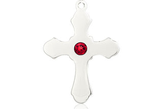 Sterling Silver Cross Pendant with a 3mm Ruby Swarovski stone on an 18-inch Sterling Silver Light Curb Chain