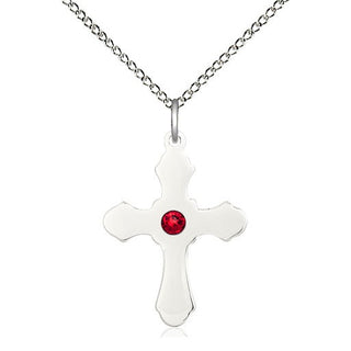 Sterling Silver Cross Pendant with 3mm Ruby Swarovski stone Necklace