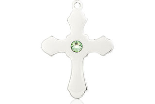 Sterling Silver Cross Pendant with a 3mm Peridot Swarovski stone on an 18-inch Sterling Silver Light Curb Chain
