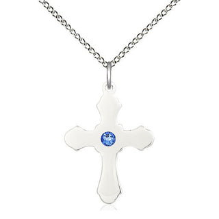 Sterling Silver Cross Pendant with 3mm Sapphire Swarovski stone Necklace