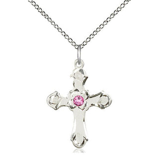 Sterling Silver Cross | 3mm Rose Swarovski stone | 18-inch Sterling Silver Chain | Engravable