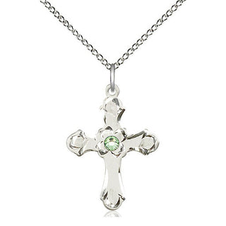 Sterling Silver Cross | 3mm Peridot Swarovski stone | 18-inch Sterling Silver Chain | Engravable