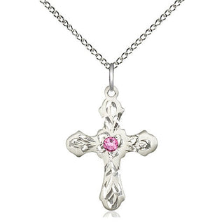 Sterling Silver Cross | 3mm Rose Swarovski stone | 18-inch Sterling Silver Chain | Engravable