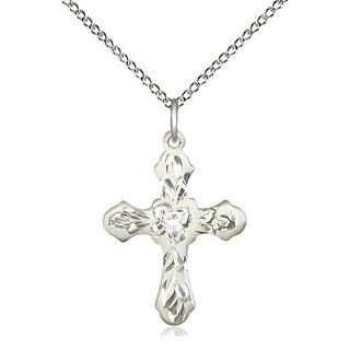 Sterling Silver Cross | 3mm Crystal Swarovski stone | 18-inch Sterling Silver Chain | Engravable