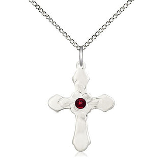 Sterling Silver Cross | 3mm Garnet Swarovski stone | 18-inch Sterling Silver Chain | Engravable