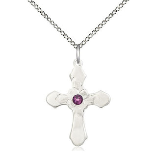 Sterling Silver Cross | 3mm Amethyst Swarovski stone | 18-inch Sterling Silver Chain | Engravable