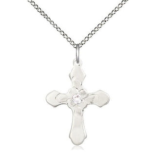 Sterling Silver Cross | 3mm Crystal Swarovski stone | 18-inch Sterling Silver Chain | Engravable
