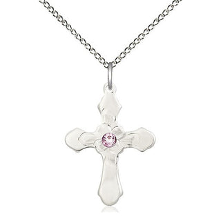 Sterling Silver Cross | 3mm Light Amethyst Swarovski stone | 18-inch Sterling Silver Chain | Engravable