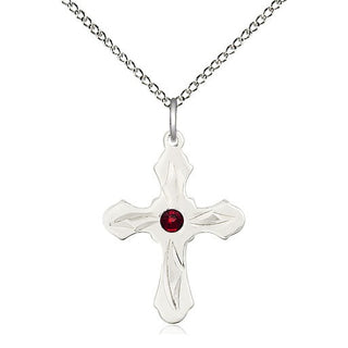 Sterling Silver Cross | 3mm Garnet Swarovski stone | 18-inch Sterling Silver Chain | Engravable