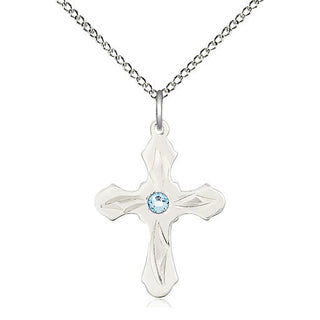 Sterling Silver Cross | 3mm Aqua Swarovski stone | 18-inch Sterling Silver Chain | Engravable