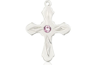 Sterling Silver Cross Pendant with a 3mm Light Amethyst Swarovski stone on an 18-inch Sterling Silver Light Curb Chain Engraved Catholic Saint Jewelry