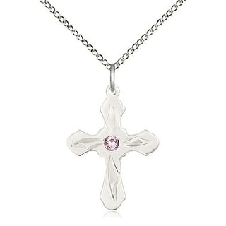 Sterling Silver Cross | 3mm Light Amethyst Swarovski stone | 18-inch Sterling Silver Chain | Engravable