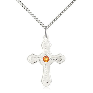 Sterling Silver Cross | 3mm Topaz Swarovski stone | 18-inch Sterling Silver Chain | Engravable