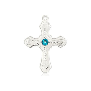 Sterling Silver Cross Pendant with a 3mm Zircon Swarovski stone on an 18-inch Sterling Silver Light Curb Chain Engraved Catholic Saint Jewelry