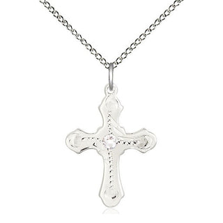 Sterling Silver Cross | 3mm Crystal Swarovski stone | 18-inch Sterling Silver Chain | Engravable