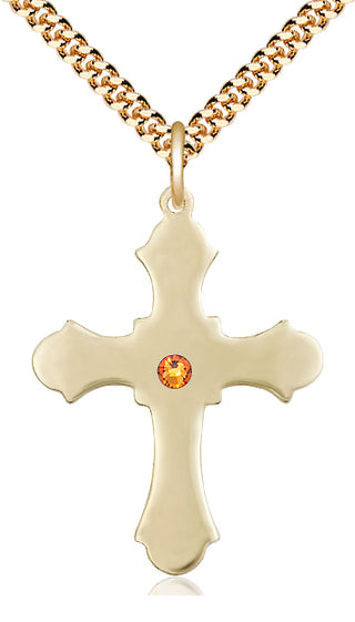 14kt Gold Filled Cross Pendant with 3mm Topaz Swarovski Necklace