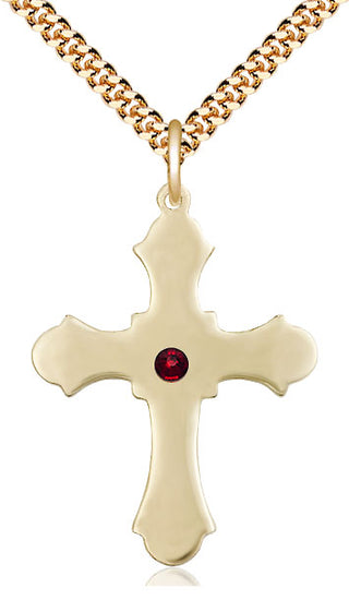 14kt Gold Filled Cross Pendant with 3mm Garnet Swarovski Necklace