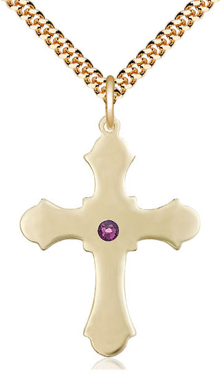 14kt Gold Filled Cross Pendant with 3mm Amethyst Swarovski Necklace