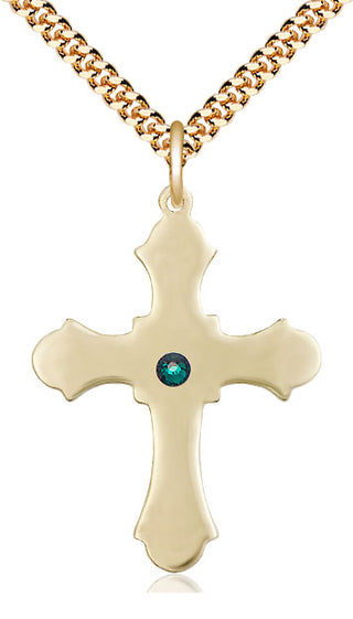 14kt Gold Filled Cross Pendant with 3mm Emerald Swarovski Necklace