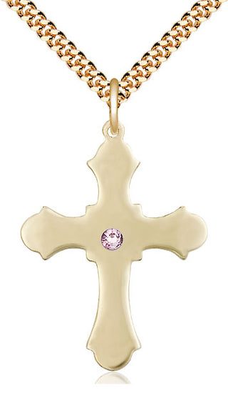 14kt Gold Filled Cross Pendant with 3mm Light Amethyst Swarovski Necklace